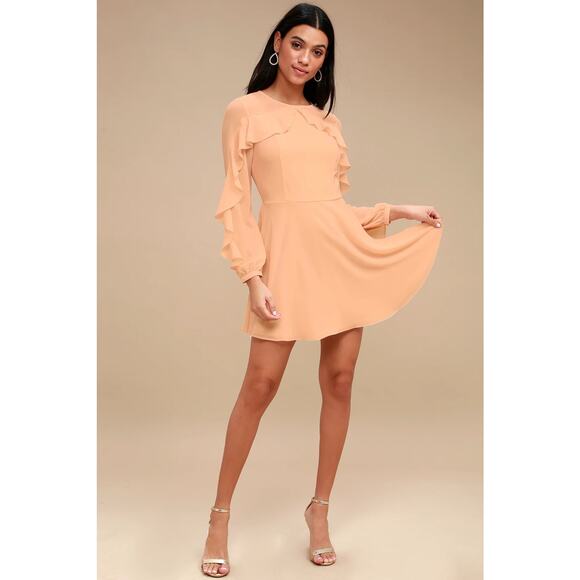 Lulus Dresses & Skirts - Lulus “Long Time Love” Peach Long Sleeve Skater Mini Dress – XL